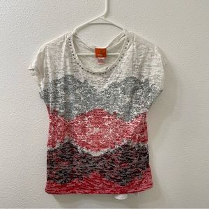 Heart of palms colorblock shirt orange white medium